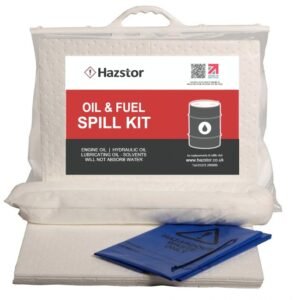 Hazstor spilltek oil and fuel spill kit in refillable clear bag