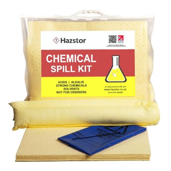 Hazstor spilltek chemical spill kit in refillable clear bag