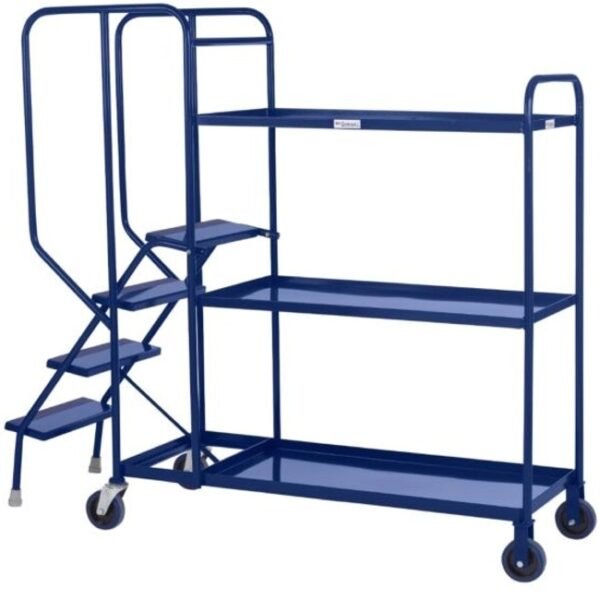 apollo uk stepped picking trolley 3 shelf blue