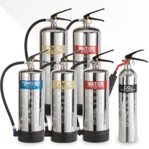 Firechief polished, chromw and stainless steel fire extinguishers