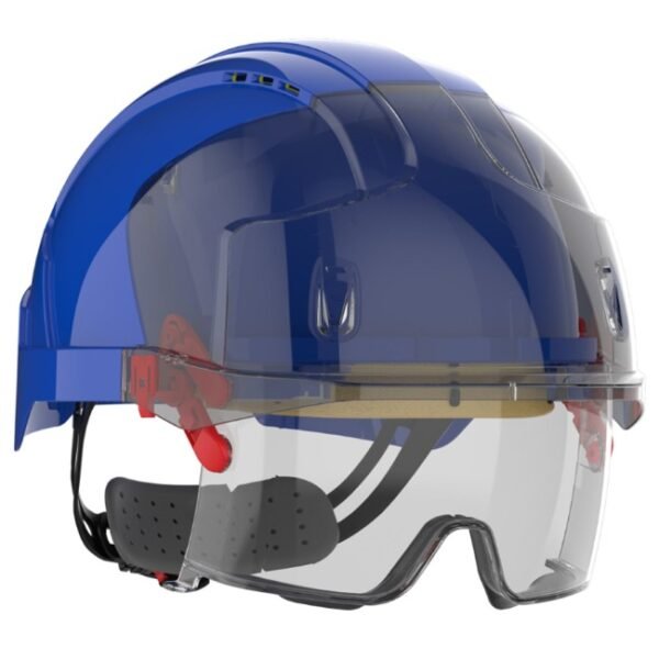 JSP Evo Vistalens safety helmet with integrated eye protection blue