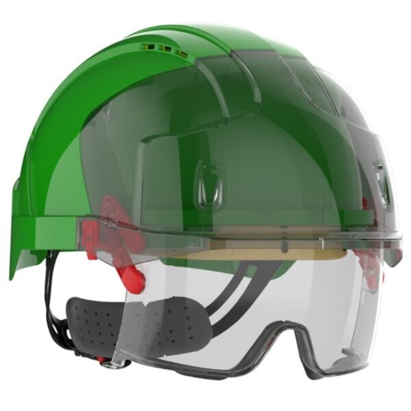 JSP Evo Vistalens safety helmet with integrated eye protection green