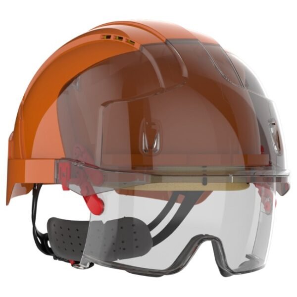 JSP Evo Vistalens safety helmet with integrated eye protection orange
