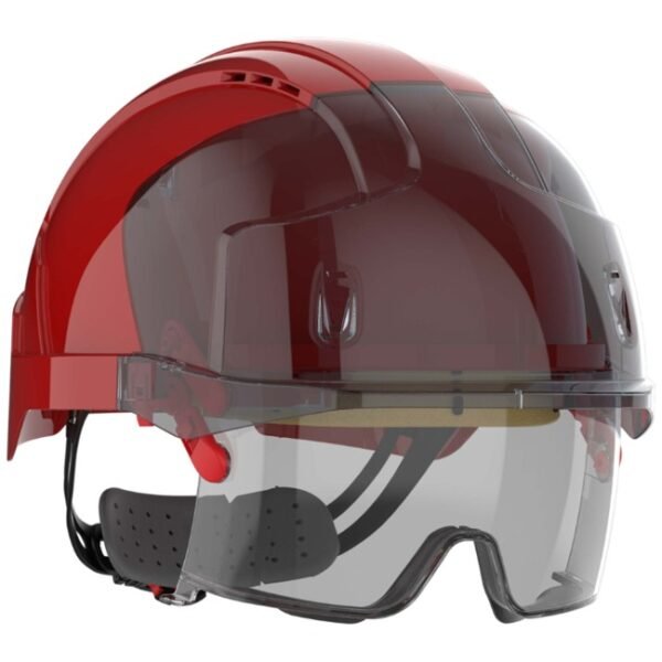 JSP Evo Vistalens safety helmet with integrated eye protection red