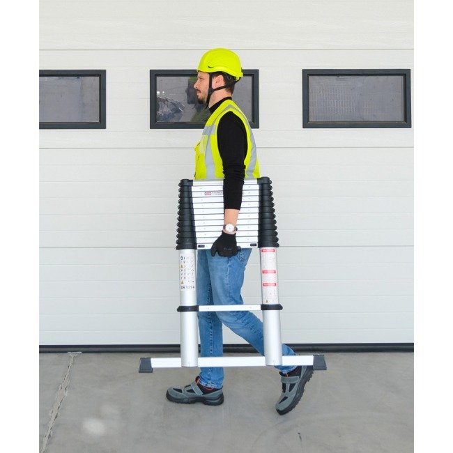 climb-it telescopic ladder closed being carried
