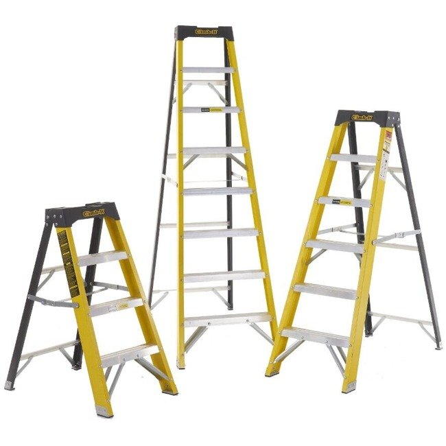 Climb-it fibreglass swingback stepladders