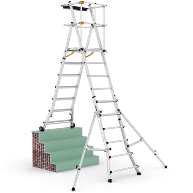 climb-it telescopic platform ladder on staircase