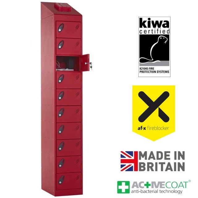 Probe fire suppression lithium-ion batter charging lockers 10 door af-x fireblocker