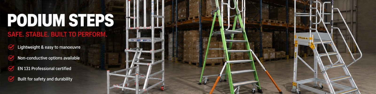 Podium steps from Hazstore. Approved distributors of Little Giant, TB Davies, Climb-it, LytePod & UTS